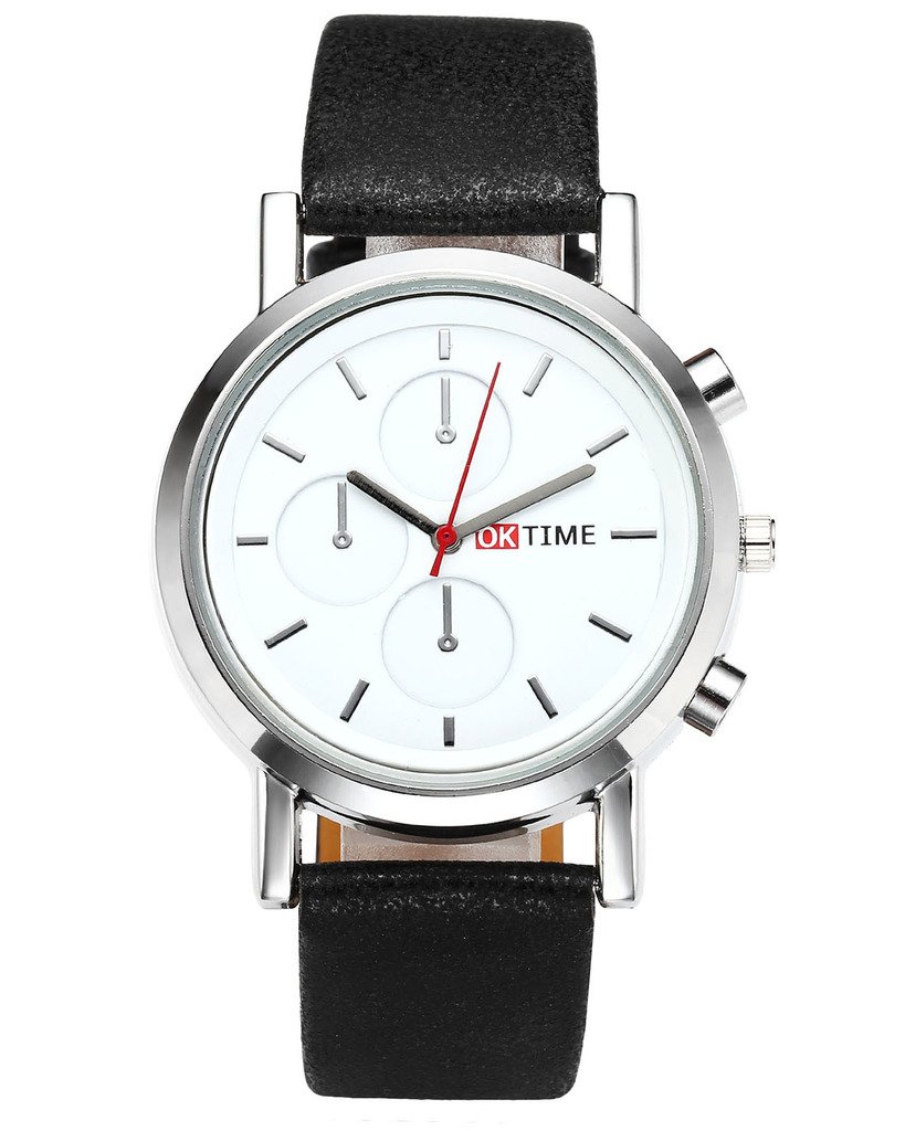 JSDDE Uhren,Modisch Einfach Armbanduhr Traveler unecht Chronograph Quarzuhr Matte Kunstleder Band Armbanduhr,Schwarz