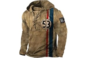 xoxingysm Mens Casual Sweatshirts Hooded Long Sleeve Retro Printed Plaid Distressed Hoodies Lace Up Spring Street Outdoor Top