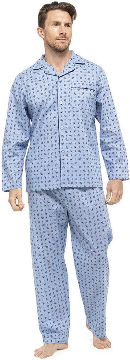 Mens Brushed Cotton Pyjama Set Nightwear Flannelette Pyjamas Striped Pattern Design