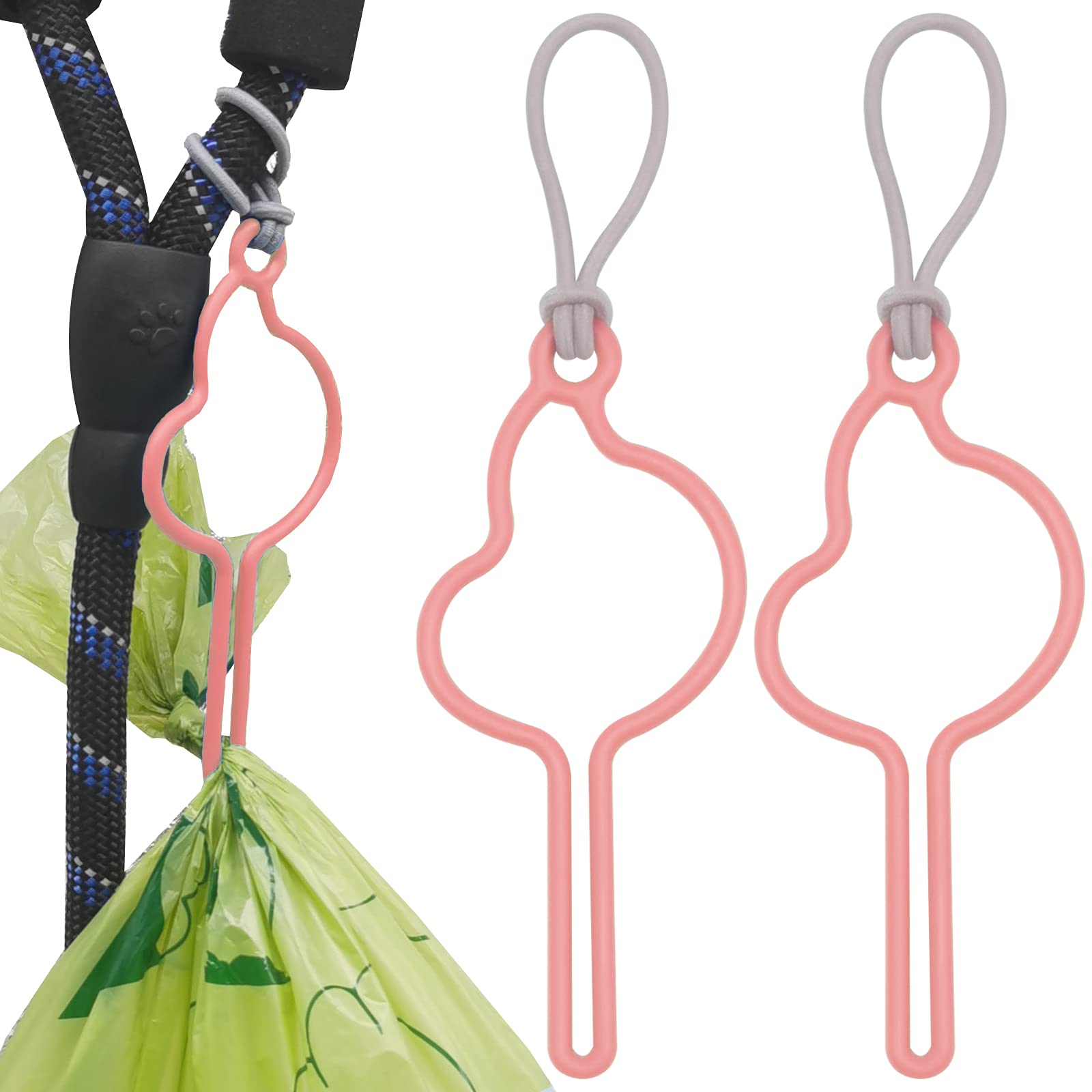 SHAOUMAN Hands-Free Dog Poop Bags Holder with Elastic Rope for Used Poo Bags Handy Waste Bags Carrier for All Leash Pet Potty Bags Clip Leash Dispenser Attachment for Dog Walking(2 Count,Pink)