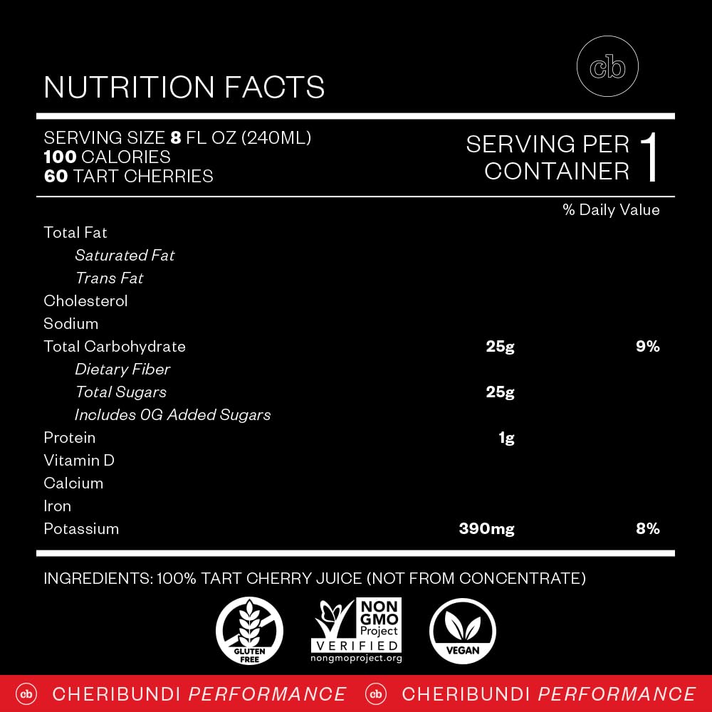 Cheribundi 100% Tart Cherry Juice Pure | Unsweetened Tart Cherry Juice | Athletes Recovery Drink | Promotes Restorative Sleep, Muscle Recovery & Boosts Athletic Performance | 8 floz (24 Pack)