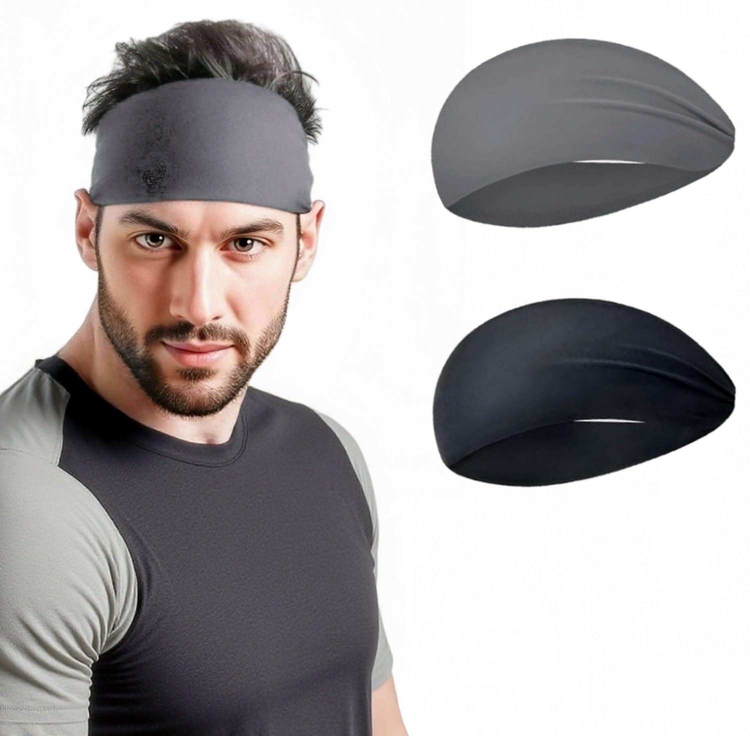 Photo 1 of ? Sports Headbands for Men,Sweat Bands,Workout Headbands for Mens Running Cycling Yoga Basketball Workout Football Training (Black,Grey)