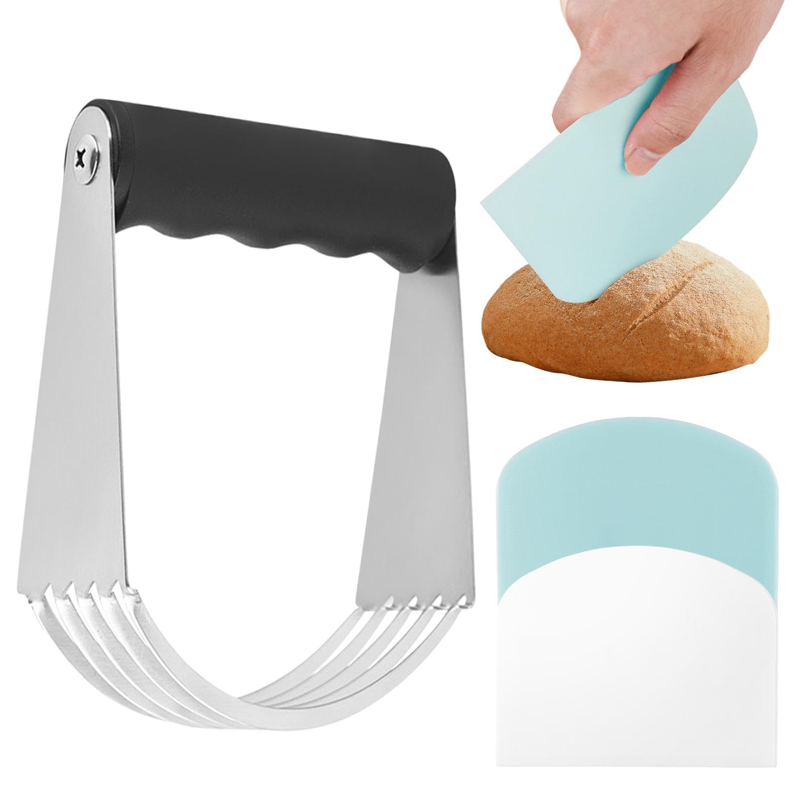 Dough Blender Stainless Steel, Pastry Cutter Pastry Blender with Dough Scraper, Multi-Purpose Butter Blender Hand Dough Mixer, Flour Blender for Pie Crust and Cake