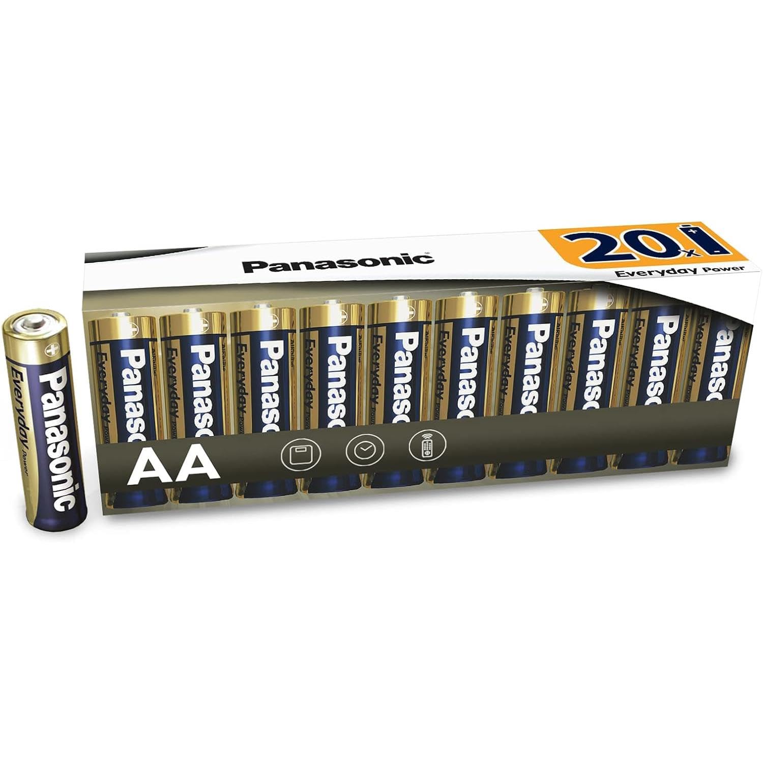 Panasonic Everyday Power Alkaline Battery, AA Mignon Lr6, 1.5 V, Pack of 20 in Non-plastic Pack, for Reliable Energy, Alkaline