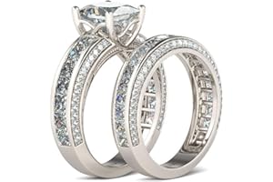Jeulia 2.85 Carat Sterling Silver Princess Cut Bridal Set Engagement Wedding Rings Bands with Cubic Zirconia for Women with Jewelry Gift Box