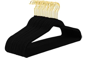 MIZGI Black Velvet Hangers 60 Pack,Premium Gold Clothes Hangers Non-Slip Felt Hangers,Sturdy Black Heavy Duty Coat Durable Suit Hanger for Space Saving, No Flocked Marks