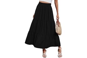 Arolina Maxi Skirt for Women Summer Boho Elastic High Waist Pleated A-Line Flowy Ruffle Swing Tiered Long Beach Skirt Dress