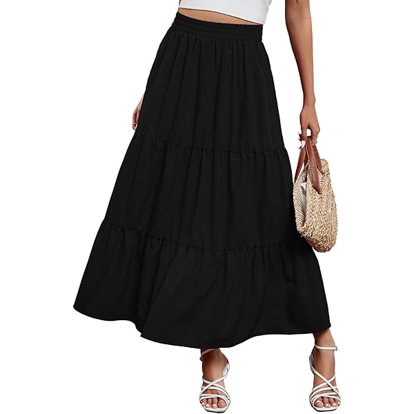Amazon.com: themilestocks Women Cotton 5 Tiered Maxi Skirt