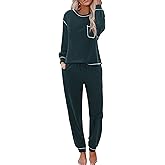 Ekouaer Womens Pajamas Set Waffle Knit Long Sleeve Lounge Set 2 Piece Pj Loungewear Sleepwear S-XXL