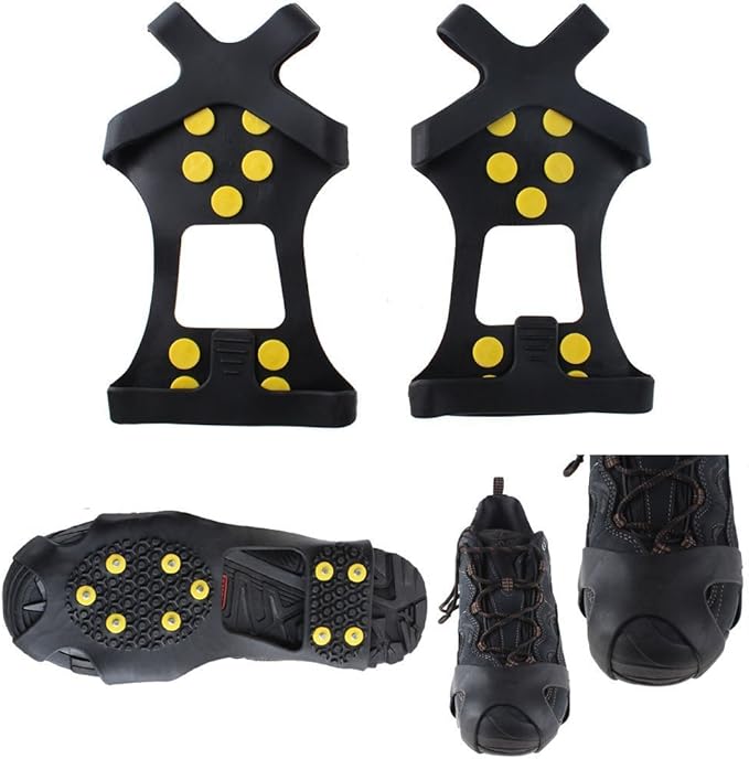 LinTimes 10 Steel Studs Ice Cleats Ice & Snow Grips Over Shoe/Boot