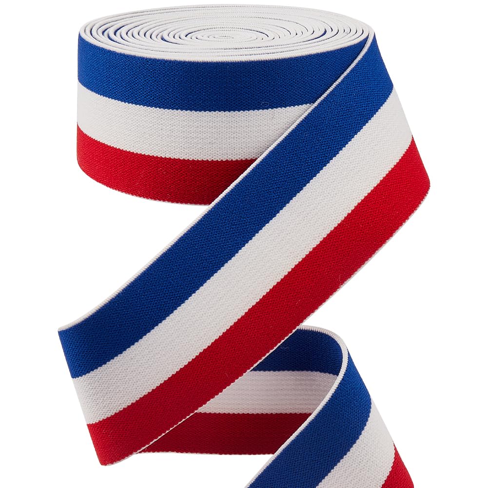 GORGECRAFT 4.3m 40mm Wide Red Blue White Striped Elastic Band Waistband Flat Stretchy Webbing Sewing Knitting Strap Trim Ribbon for DIY Craft Waistband Headband Bags Garments Accessory
