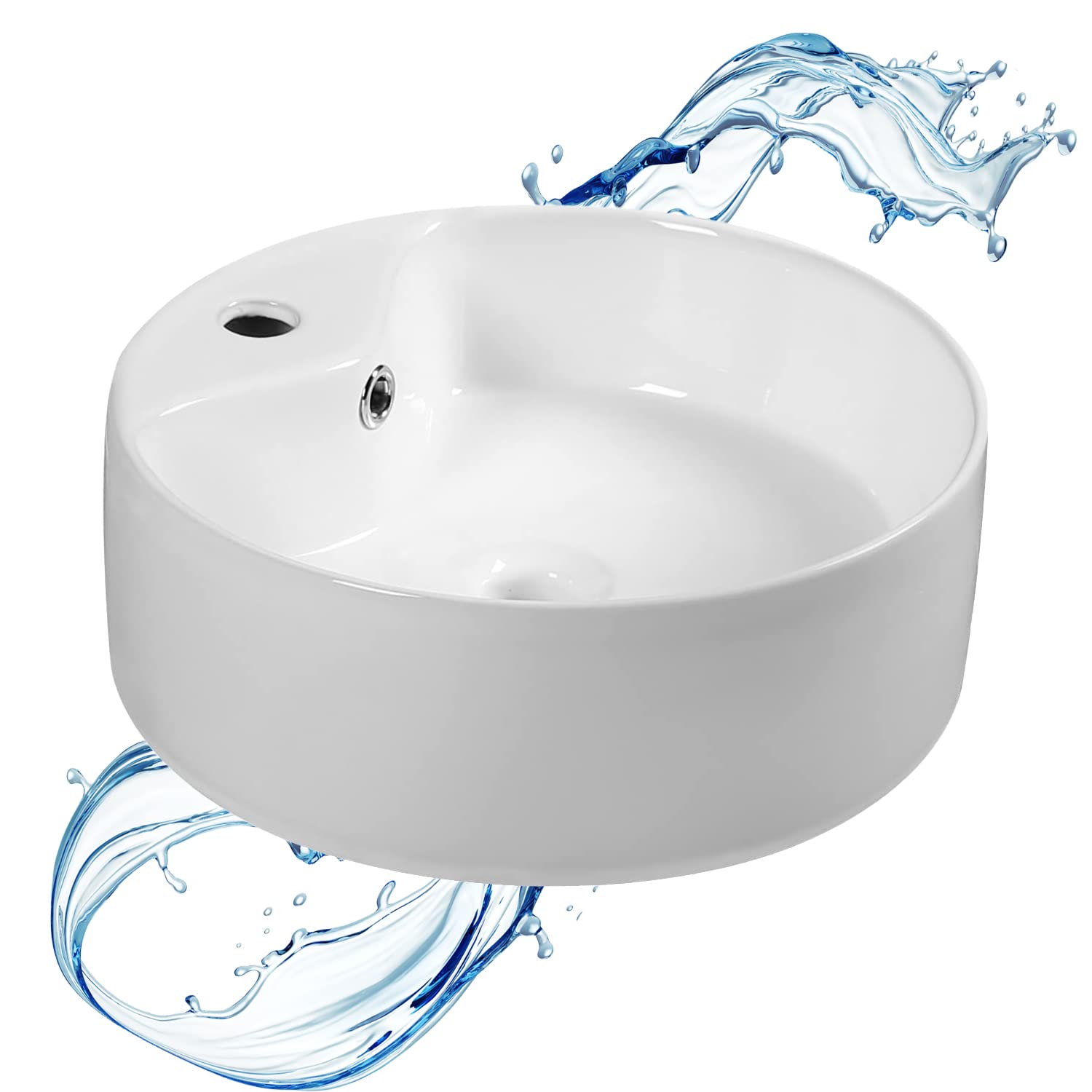 Starbath Plus - Ceramic Sink - Round Shape - Gloss White - Measures 40 x 40 x 15 cm - Ideal for Countertop Bathroom Furniture and Toilets