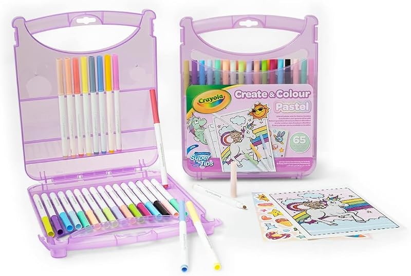 Pastel - Set Valigetta Pennarelli Lavabili SuperTips, 65 pezzi, Colori Assortiti Pastello, Attività Creativa e Regalo per Bambini, da 4 anni
