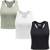 2/3/4 Packs Ribbed Racerback Tanks with Built in Bra for Women -Women’s Seamless Crop Tops Camisole Sport Bra