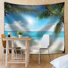 Palm Trees in an Island Framing The Ocean on a Sunny Day - Fabric Tapestry, Home Decor - 51x60 inches