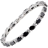 RIZILIA Oval Cut Multi-Color CZ Birthstone 18K White Gold Plated Tennis Bracelet, 7"