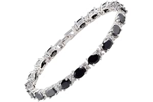 RIZILIA Oval Cut Multi-Color CZ Birthstone 18K White Gold Plated Tennis Bracelet, 7"