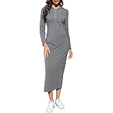 BeautyNee Women's Casual Long Sleeve Slim Pullover Maxi Hoodie Dress Button Sweatshirt Long Dresses with Pockets