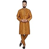 SKAVIJ Men Art Silk Kurta Pyjama Party Wedding Regular Ethinic Wear Indian Dress Set