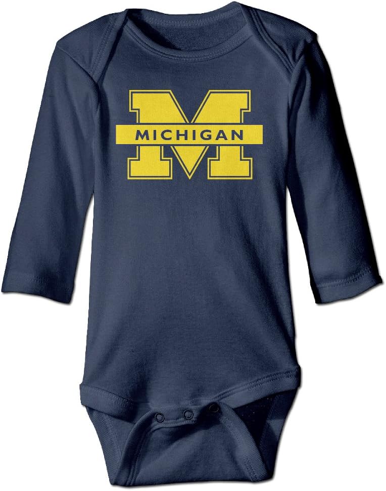 Kamici Baby Michigan Wolverines Logo Long Sleeve Romper Suit Climb Clothes White