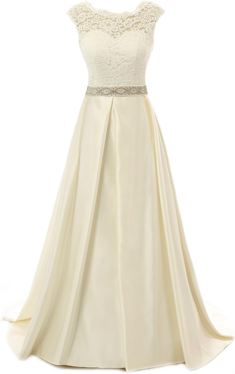 Wedding Dress for Bride Lace Bride Dresses Backless Wedding Gown with Crystal Sash A line