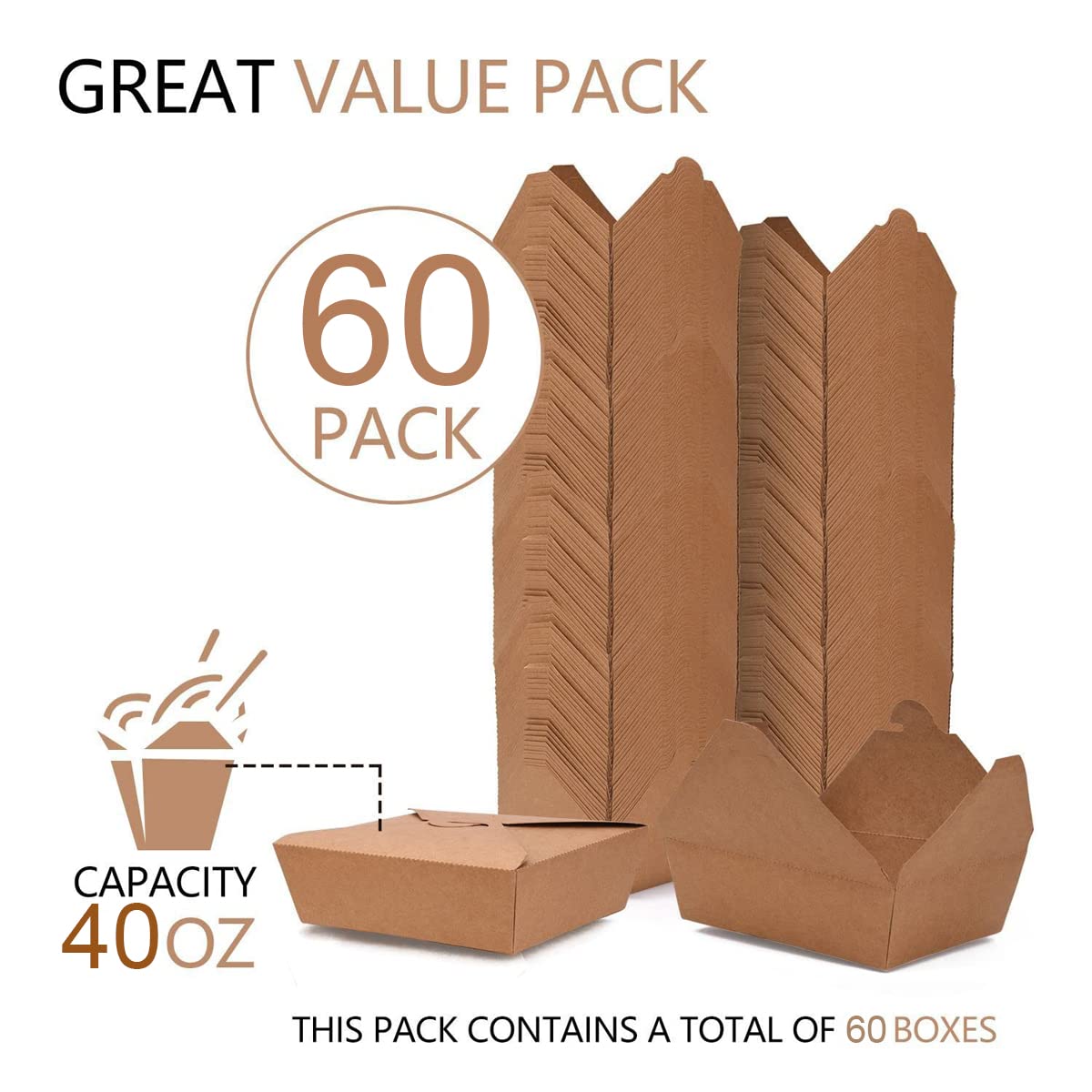 Mua 60 Pack 40 Oz Take Out Food Containers Disposable Kraft Paper Food ...