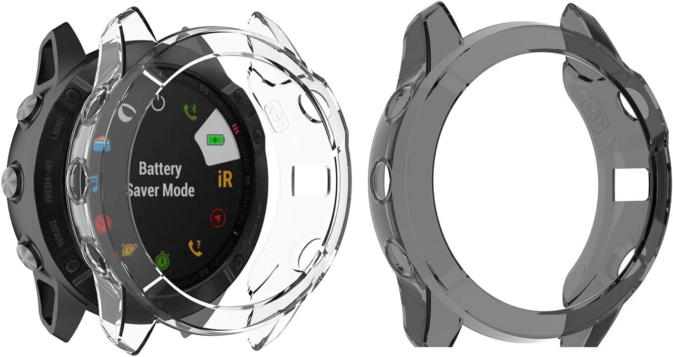Tencloud Cases Compatible with Garmin Fenix 6X Series Protective Case Cover Soft TPU Bumper Shell for Fenix 6X Smartwatch (Black+White)