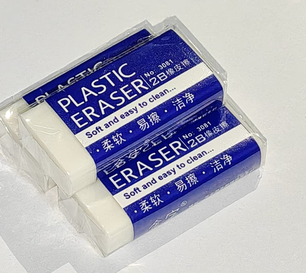 CHSYOO 60 Pieces of Medium and Large White Plastic Eraser 2B Rubbers Student Drawing Eraser for Painting, Art, School, Apartment and Office Use