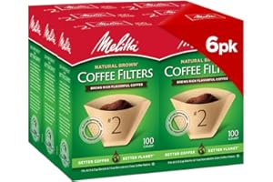 Melitta #2 Cone Coffee Filters, Natural Brown, 100 Count (Pack Of 6), 600 Total Filters - Fits all 2-6 Cup Cone Coffee Makers and 1-cup Pour-Over Brewers, Compostable, Tear-Resistant, Made in USA