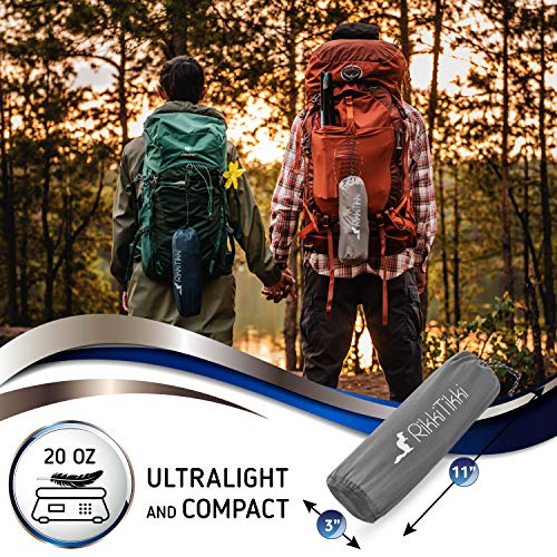 RikkiTikki Lightweight Inflatable Sleeping Pad - Best Air Camping Mattress Pad for Backpacking, Camping, Hiking (Grey) - Thumbnail 2