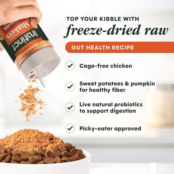 INSTINCT RAWBOOST SHAKERS, FREEZE-DRIED DOG FOOD POWDER TOPPER, CHICKEN – GUT HEALTH, 5.5 OZ. BOTTLE