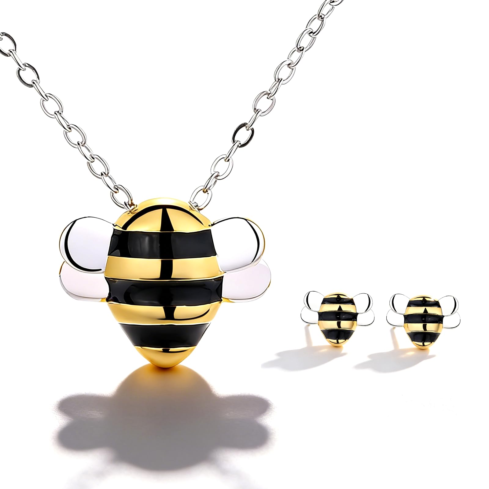 Newsmy Bee Jewellery Set for Women, Honeybee Necklace & Earrings (Silver Needle), Mothers Day Birthday Gifts for Mum Wife Teacher, Jewelry with Gift Box