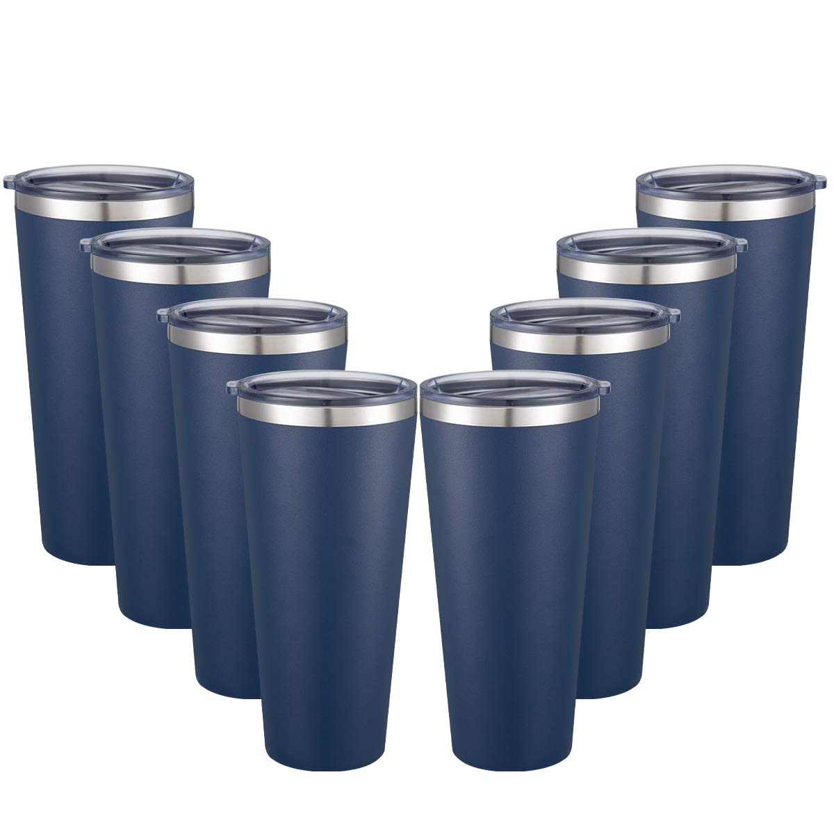 COMOOO 30oz Tumbler 8 Pack Stainless Steel Tumbler with Lid, Double Wall Insulated Coffee Travel Mug for Home, Office, School & Travel, Great Coffee Cup for Drinking Beverage, (Navy, 8Pack)