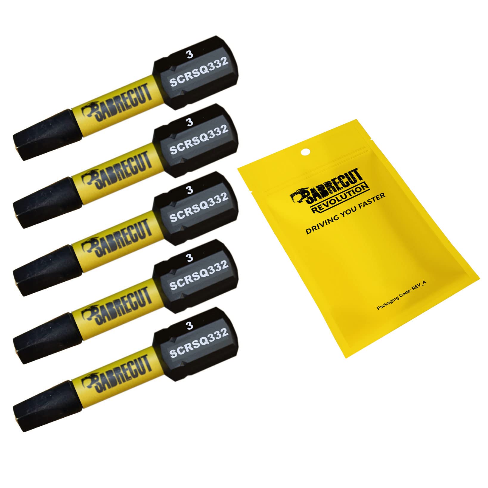 5 x SabreCut SCRSQ332_5 32mm SQ3 Square Magnetic Impact Screwdriver Driver Bits Set Single Ended Heavy Duty