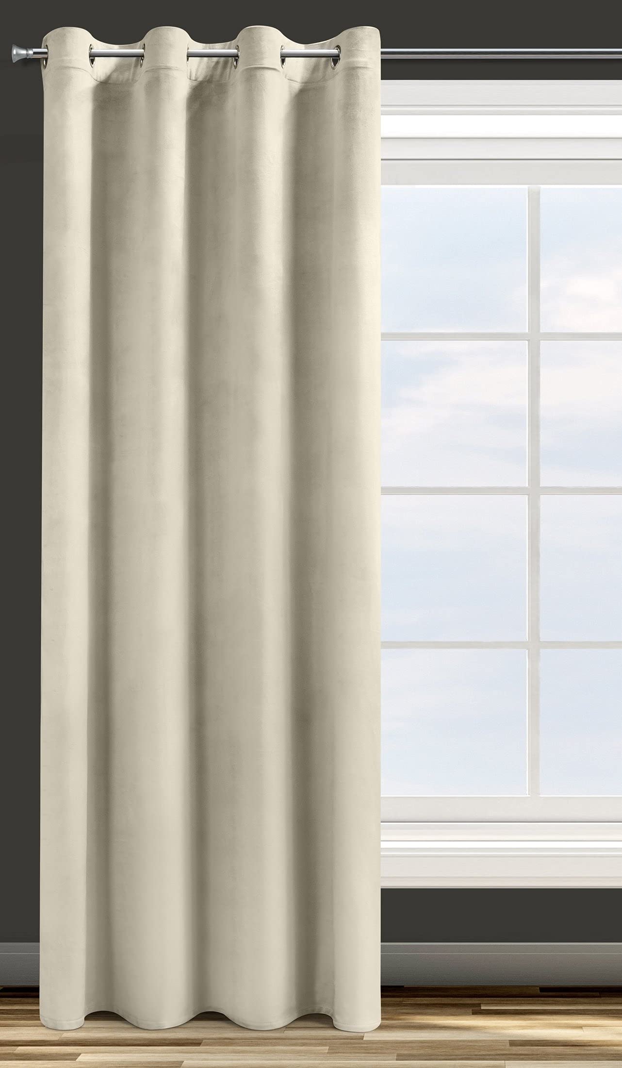 Eurofirany Design91 ROSA Soft Plain Opaque Velvet Curtain with Eyelets - 1 Unit, Fluffy Panel Drape Classic Glamour Elegant Living Room Bedroom, W55 x L98, Beige