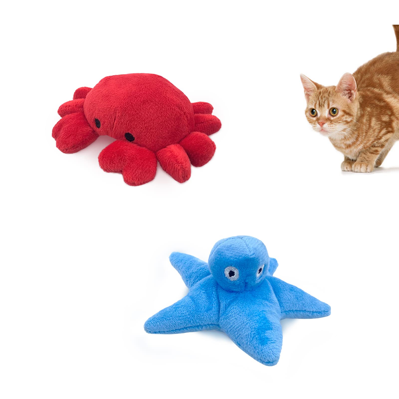Andiker Cat Catnip Toys, 2Pcs Soft Crab&Starfish Plush Cat Toys for Indoor Cats Cute Catnip Chew Toys PP Cotton Filled Pet Toys for Kitten Gifts and Cat Lovers Interactive Catnip Toys (Crab+Starfish)