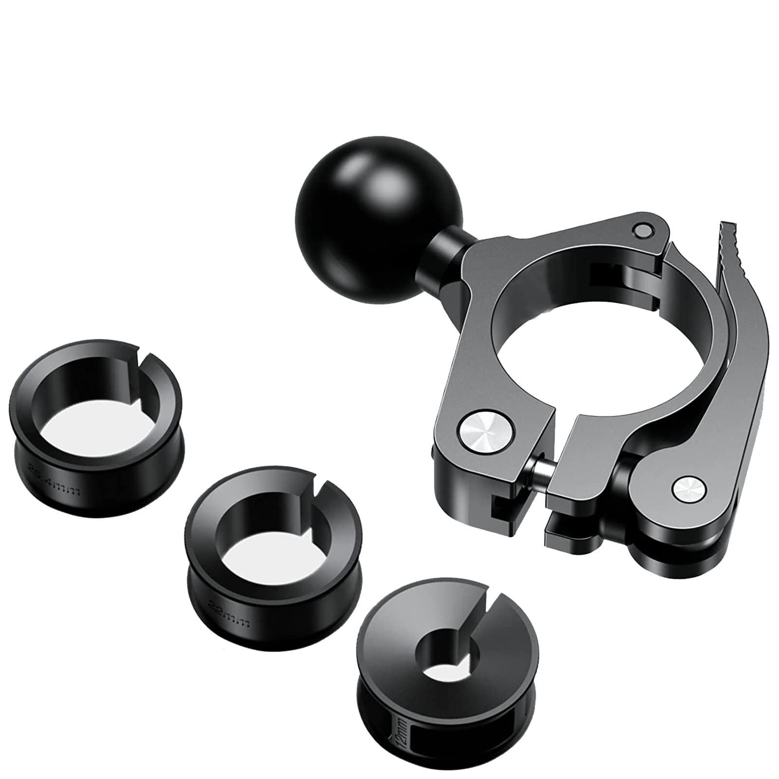 1 inch ball mount accessories suitable for handlebars with a diameter of 0.5 inches to 1.26 inches, tool-free to install handlebar ball mount compatible with RAM brackets (1 inch ball), black, R18 — image 1