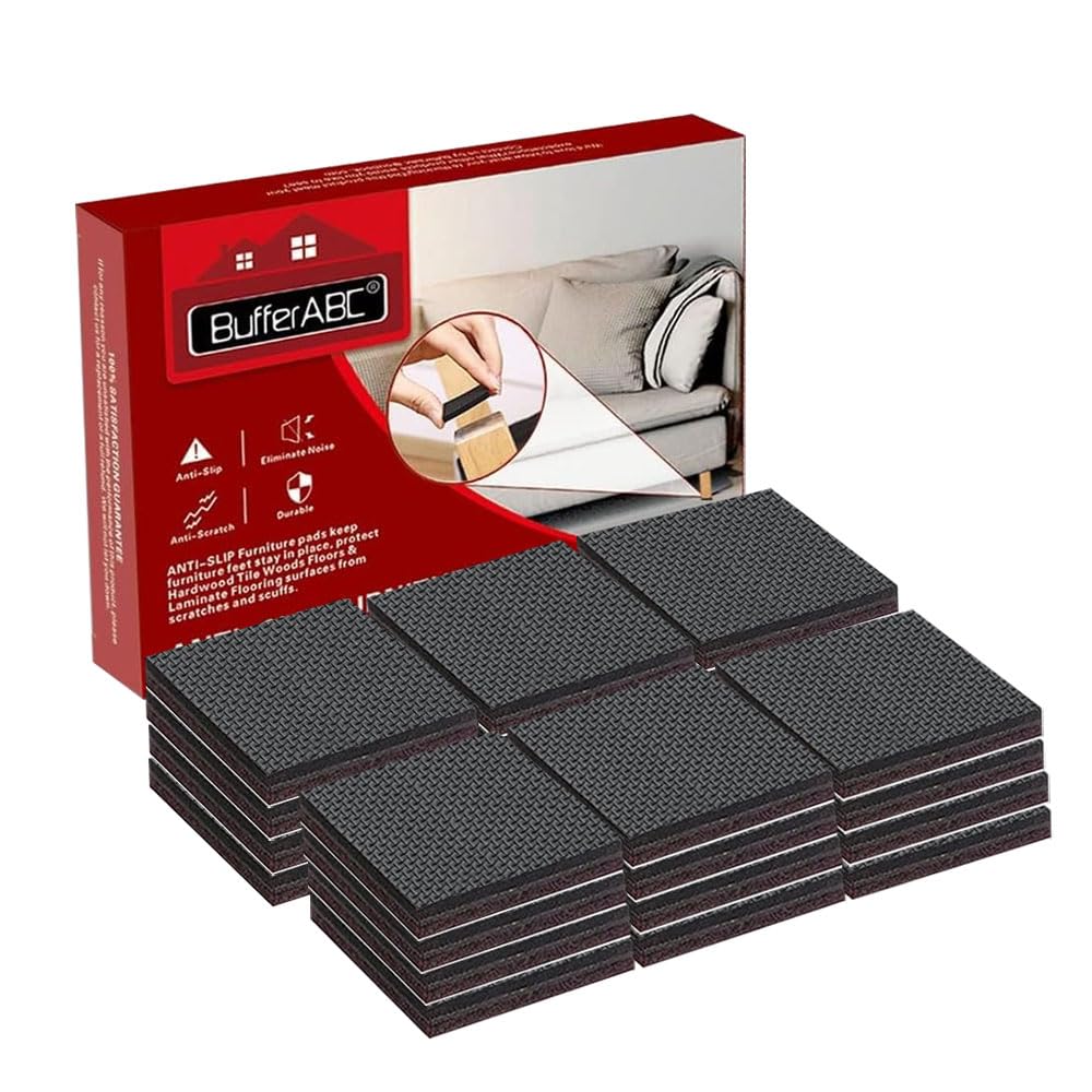 BufferABC Floor Protector Furniture Pads Square, 24 PCS 50 MM Floor Protectors For Furniture Legs, Ideal Furniture Feet Pads Anti Slip Pads for Securing Furniture Protect Wooden floors from Scratches