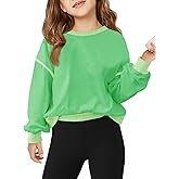 Haloumoning Girls Casual Crewneck Sweatshirts Long Sleeve Color Block Loose Fit Fall Cute Pullover Tops 5-14 Years