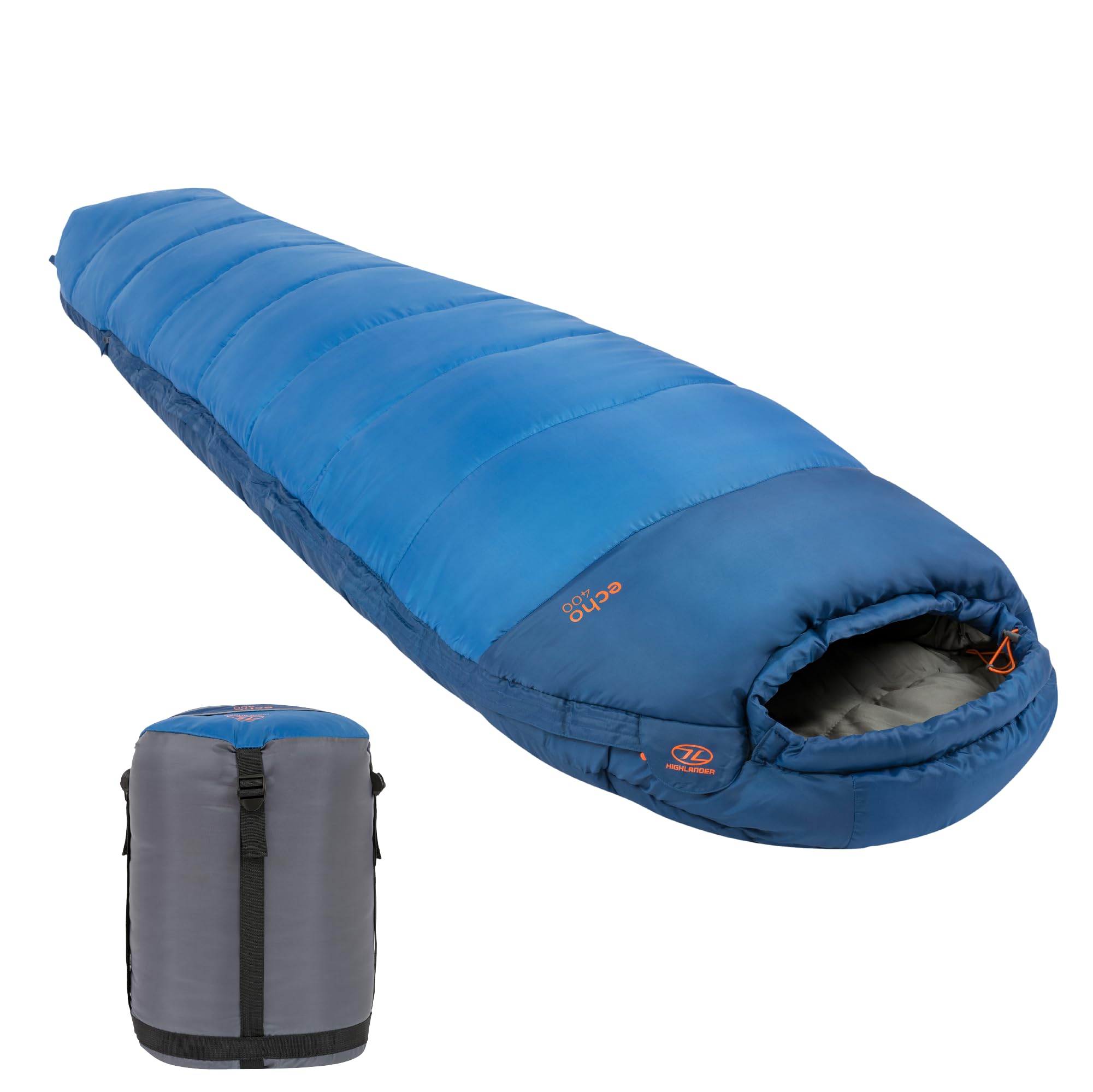 Highlander Sleeping Bag for Adults - 3-4 Season Sleeping Bags - Thick 400gsm Double Layer Insulation for Cold Weather Camping - Thermal Hood with Draw Cord - Compressible Carry Bag