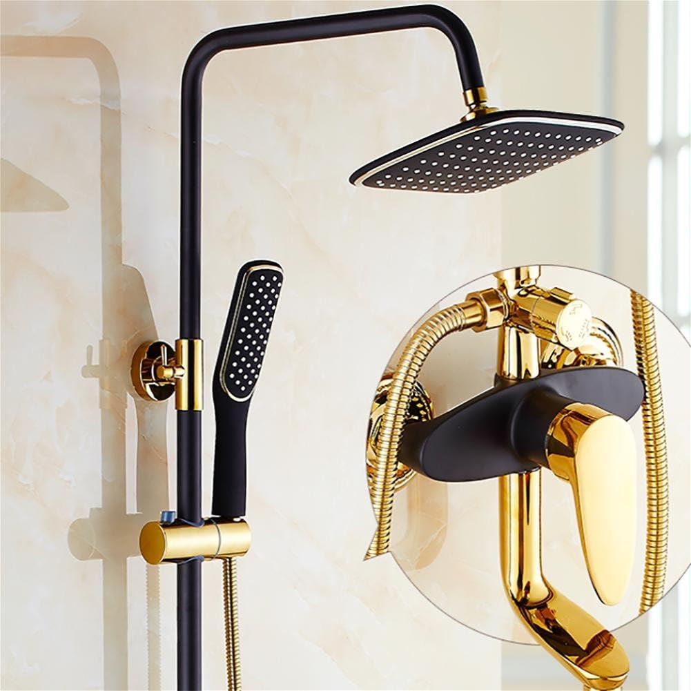MCC Square Shower Set -black Bathroom Mixer Handheld Shower Bathroom wall-mounted copper body body antique shower with bidet European shower shower , C