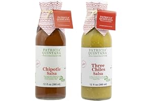 Patricia Quintana Chipotle Salsa and Three Chiles Salsa Duo Pack - Authentic Artisanal Mexican Salsas - Perfect topping to your tacos, burritos, enchiladas or other favorite foods (12 oz, 2 Bottles)