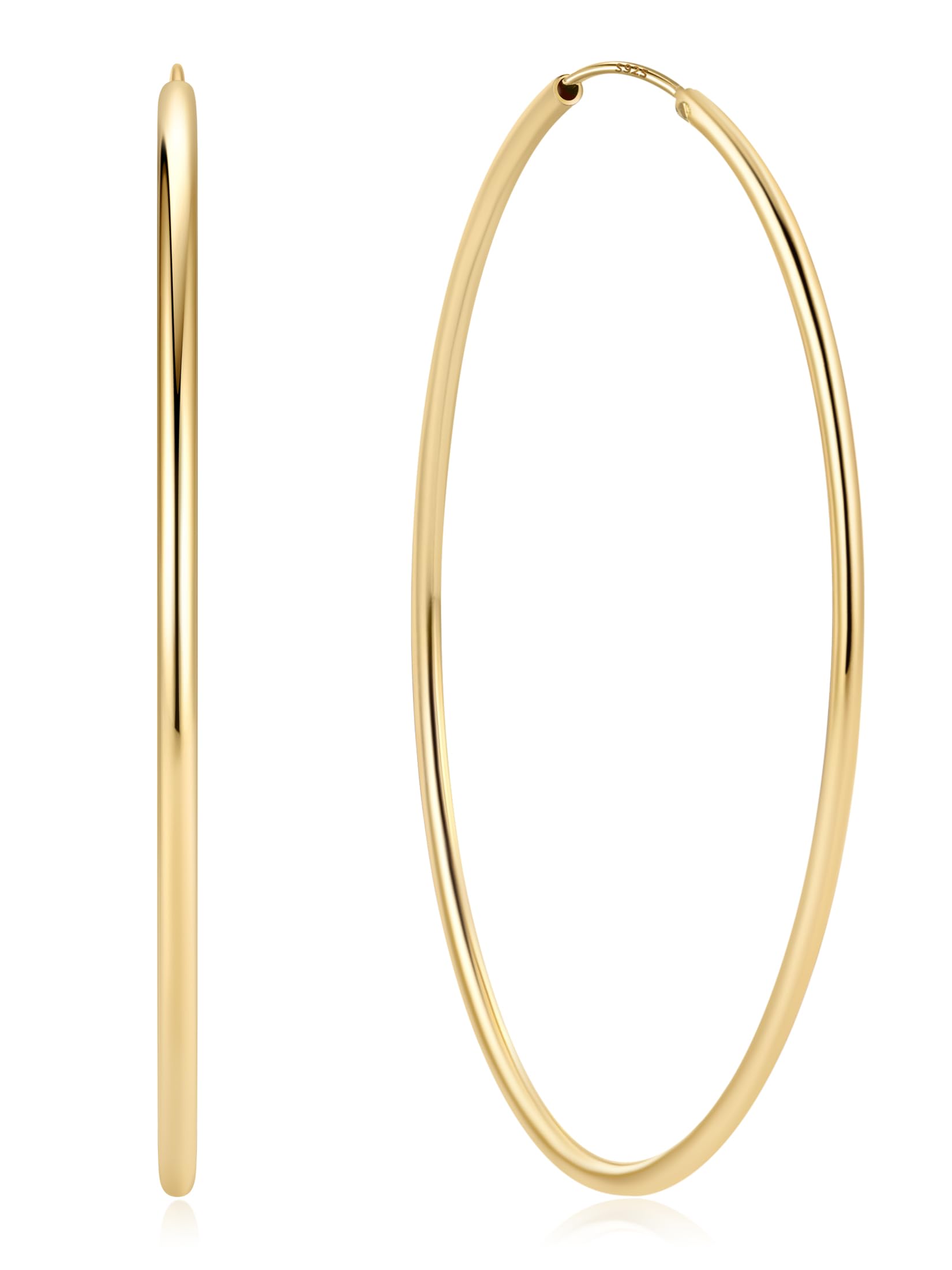 ChicSilver Earrings Women 925 Sterling Silver Hypoallergenic Earring 70mm Big Thin Hoops Gold Statement Earrings for Woman — image 1