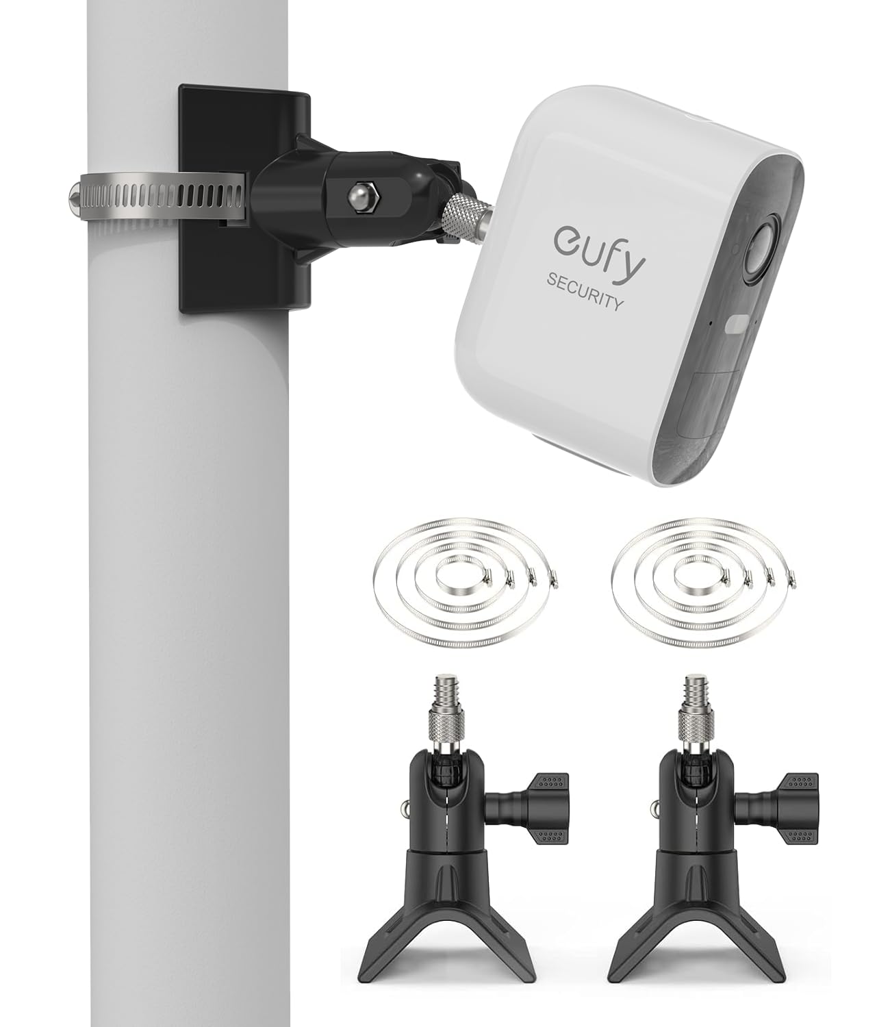 HOLACA Pole Mount Compatible with Eufycam 1/2/2C/2C Pro/3/3C/E, Arl o Pro 2/3/4/Ultra 1&2/Essential Surveillance Cameras, and Other Cameras with 1/4" Thread, Black | 2PCS