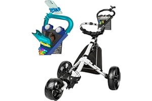 JANUS Golf Push Cart 3 Wheel, Foldable with One-Click Folding, Compact Golf Bag Cart, Wide EVA Wheels, Foot Brake, Elastic Wing Straps, Cooler Bag, Phone Holder or Gooseneck Holder