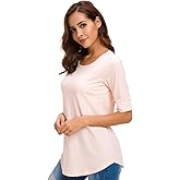 Women's Casual T Shirts Cotton Mid Sleeve Summer Basic Tunics Tee Tops Fashion