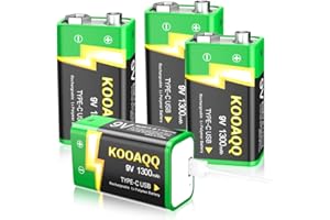 4-Pack Rechargeable 9V Batteries, High Capacity 1300mAh 9 Volt Lithium-ion Long Lasting Power, with 2 in 1 USB-C Charging Cab