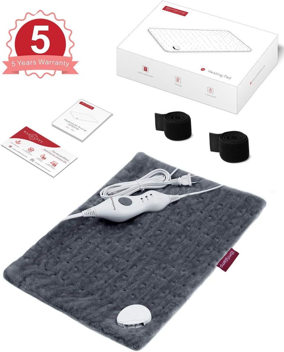 Heating Pad, Comfytemp 12 x 15 Inch Electric Heating Pad for Cramps with Straps, Soft Flannel, 3 Temperature Settings, Auto Shut Off, Moist Small Heat Wrap for Shoulders, Legs, Waist, Back Pain Relief: Health & Personal Care