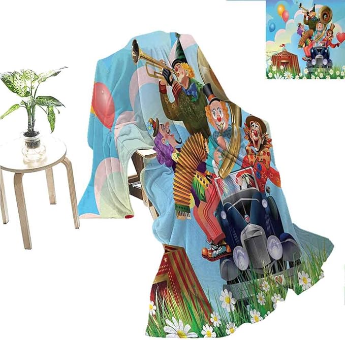 Circus Microfiber All Season Blanket Clowns Vintage Car Circus Big top Daisies