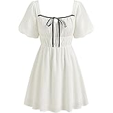 CIDER Women's Mini Cocktail Dresses Cute Bow Knot Sun Dress Puff Short Sleeve Dresses for Summer Trendy